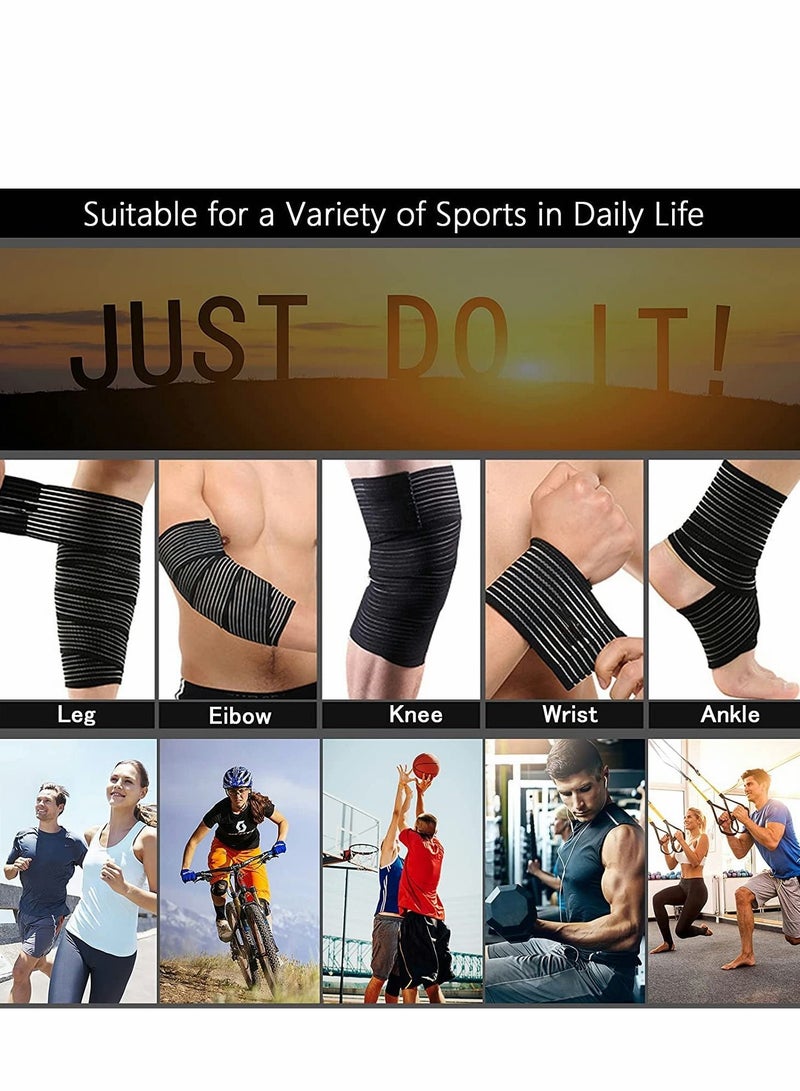 Knee Wraps, 2 Pack Compression, Adjustable Braces Strap with Hook and Loop Closure, Support, Men Women Squatting Weightlifting Running Working out Black
