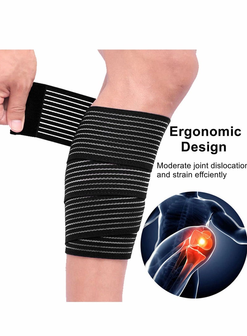 Knee Wraps, 2 Pack Compression, Adjustable Braces Strap with Hook and Loop Closure, Support, Men Women Squatting Weightlifting Running Working out Black