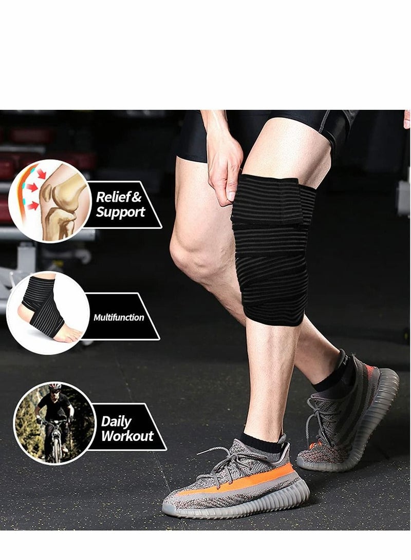 Knee Wraps, 2 Pack Compression, Adjustable Braces Strap with Hook and Loop Closure, Support, Men Women Squatting Weightlifting Running Working out Black