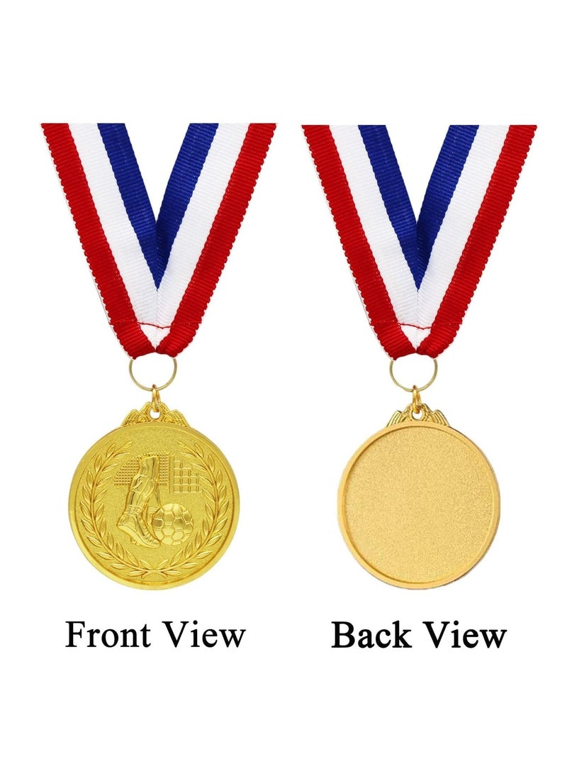 12 Pack Football Medals for Kids, of Gold Metal Medal with Tricolour Nylon Ribbon, Party Favours Boys Children Adults