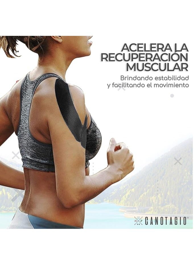 Canotagio Kinesiology Tape for Physical Therapy 5cm Kt Tape Uncut. Athletic Tape for Muscles. Water Resistant Kinetic Tape for Knee Shoulders & Elbows. Kinesio Tape. Cinta Kinesiologica Black