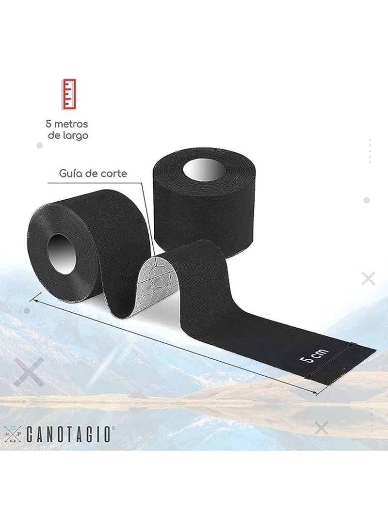Canotagio Kinesiology Tape for Physical Therapy 5cm Kt Tape Uncut. Athletic Tape for Muscles. Water Resistant Kinetic Tape for Knee Shoulders & Elbows. Kinesio Tape. Cinta Kinesiologica Black