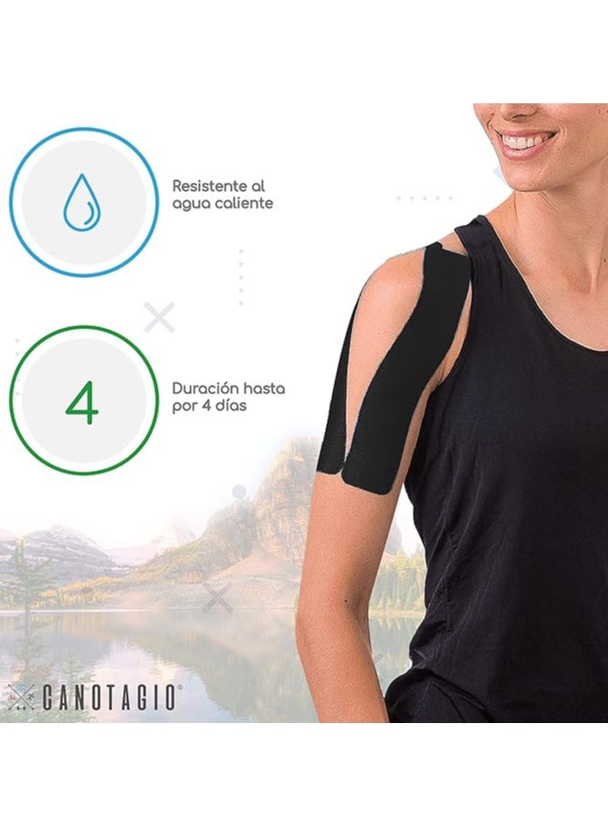 Canotagio Kinesiology Tape for Physical Therapy 5cm Kt Tape Uncut. Athletic Tape for Muscles. Water Resistant Kinetic Tape for Knee Shoulders & Elbows. Kinesio Tape. Cinta Kinesiologica Black