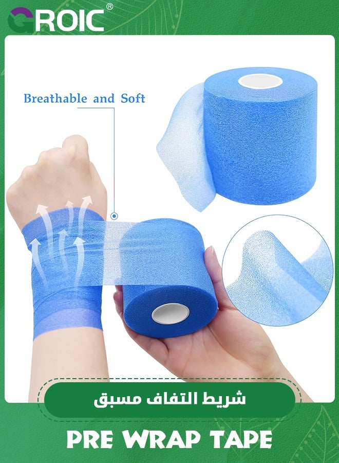 3-Rolls Pre Wrap Tape, OK TAPE Athletic Foam Underwrap for Sports, Protect for Ankles Wrists Hands and Knees, 2.75 Inches x 30 Yards - Blue, 3-Rolls