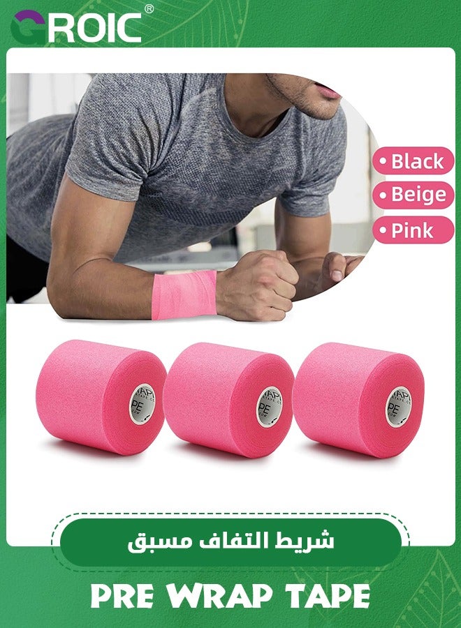 3-Rolls Pre Wrap Tape, OK TAPE Athletic Foam Underwrap for Sports, Protect for Ankles Wrists Hands and Knees, 2.75 Inches x 30 Yards - Pink, 3-Rolls