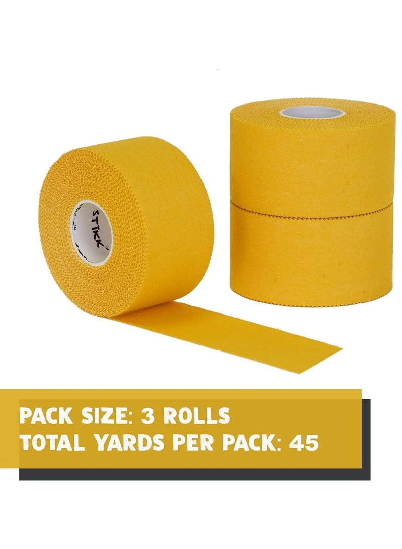 Athletic Tape - 3pk Yellow Athletic Tape - 1.5 inch x 15 Yards - Athletic Tape for Stabilizing & Supporting Muscles and Joints - Athletic Training Supplies to Safeguard Against Sports Injuries