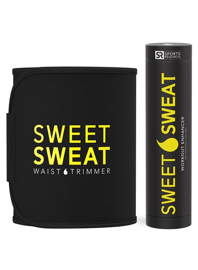 Sweet Sweat Waist Trimmer With Workout Enhancer Stick Black/Yellow Medium