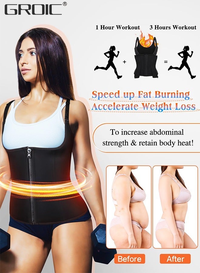 Waist Trainer for Women Triple Belt Body Shaper Waist Trainer Corset with zipper and 3 Rows Closure, Sauna Workout Trimmer Belts Underbust Corset Tummy Control Hourglass Slimming Belly Body Shaper