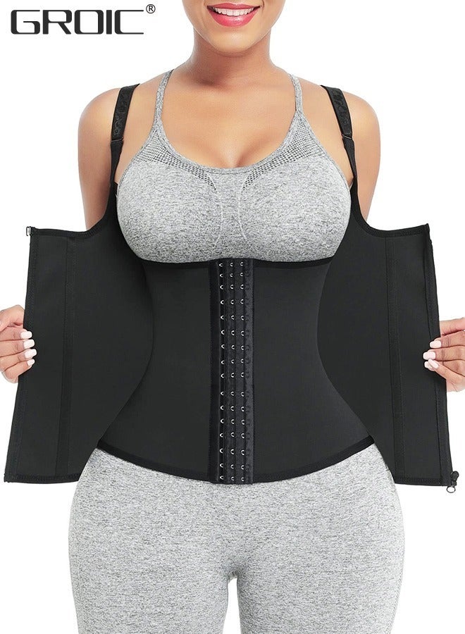 Waist Trainer for Women Triple Belt Body Shaper Waist Trainer Corset with zipper and 3 Rows Closure, Sauna Workout Trimmer Belts Underbust Corset Tummy Control Hourglass Slimming Belly Body Shaper