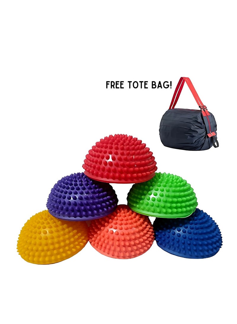 Pack of 6 Portable Stability Balance Pods Foot Press Massager Yoga Kids Induction Trainer With Free Tote