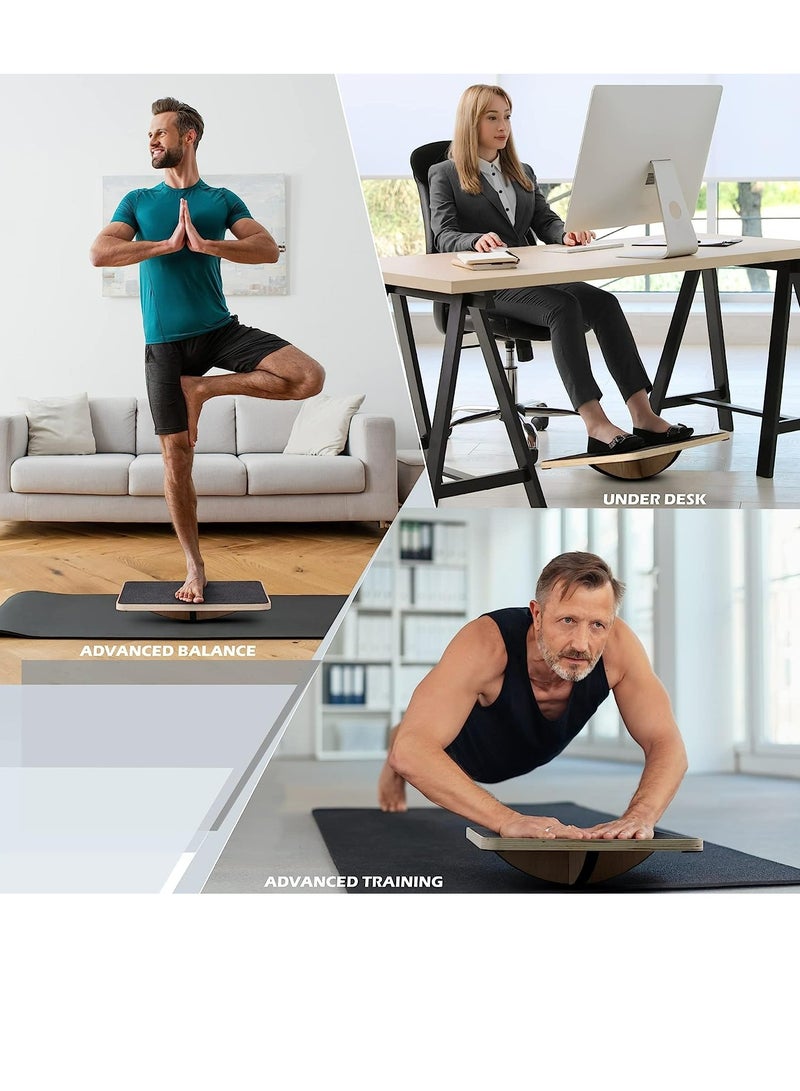 Professional Wooden Balance Board Under-Desk Balance Board Anti-Slip Rollers Rocker For Standing Desks And Rehabilitation Exercises Wooden Balance Board Supports Weights Up To 350 lbs
