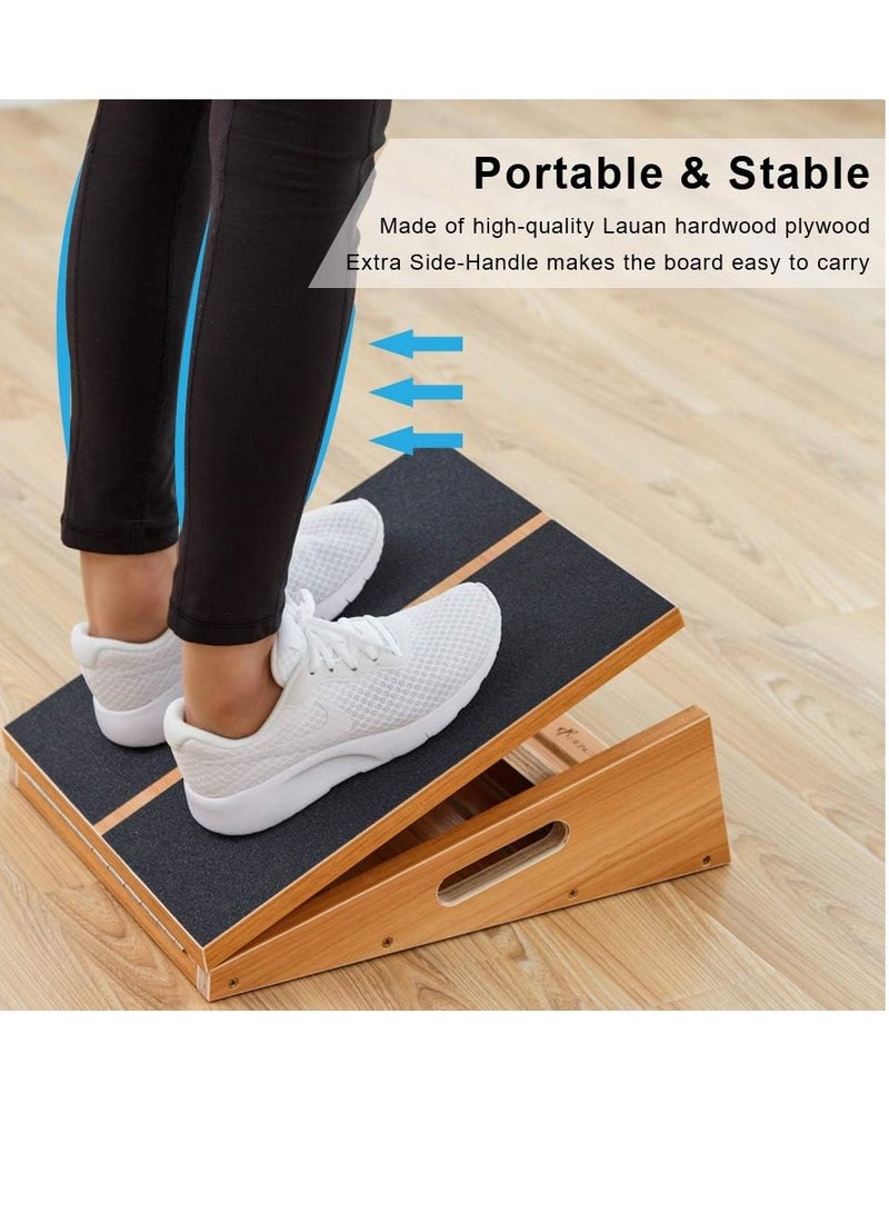 COOLBABY Professional Wooden Incline Board Adjustable Incline Board And Calf Stretcher Stretch Board - Non-Slip Stretch Board For Home Office Extra Side Handles For Easy Portability