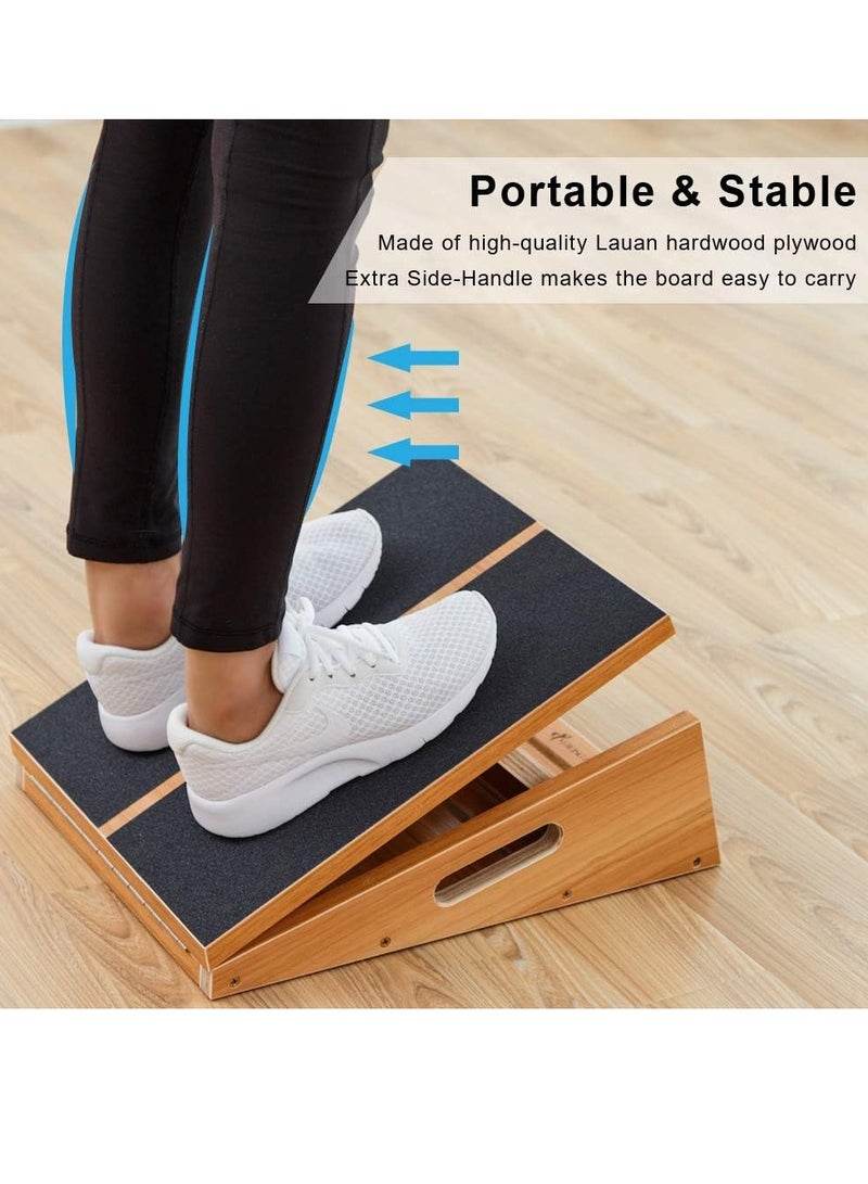 Professional Wooden Incline Board Adjustable Incline Board And Calf Stretcher Stretch Board - Non-Slip Stretch Board For Home Office Extra Side Handles For Easy Portability