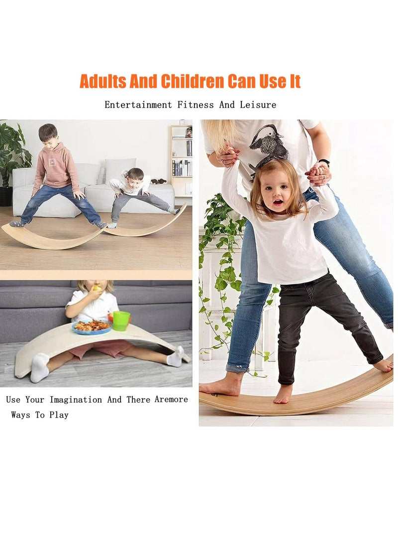 Wooden Swing Balance Board Natural Wood 32 Inch Swing Board Open Learning Toy For Kids Yoga Curve Board For Adult Classroom And Office