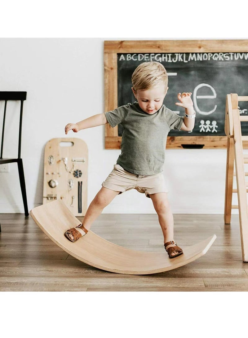 Wooden Swing Balance Board Natural Wood 32 Inch Swing Board Open Learning Toy For Kids Yoga Curve Board For Adult Classroom And Office