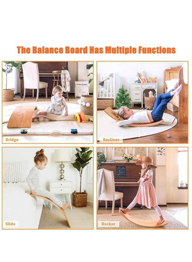 Wooden Swing Balance Board Natural Wood 32 Inch Swing Board Open Learning Toy For Kids Yoga Curve Board For Adult Classroom And Office