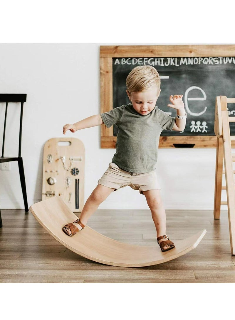 Wooden Swing Balance Board Natural Wood 32 Inch Swing Board Open Learning Toy For Kids Yoga Curve Board For Adult Classroom And Office