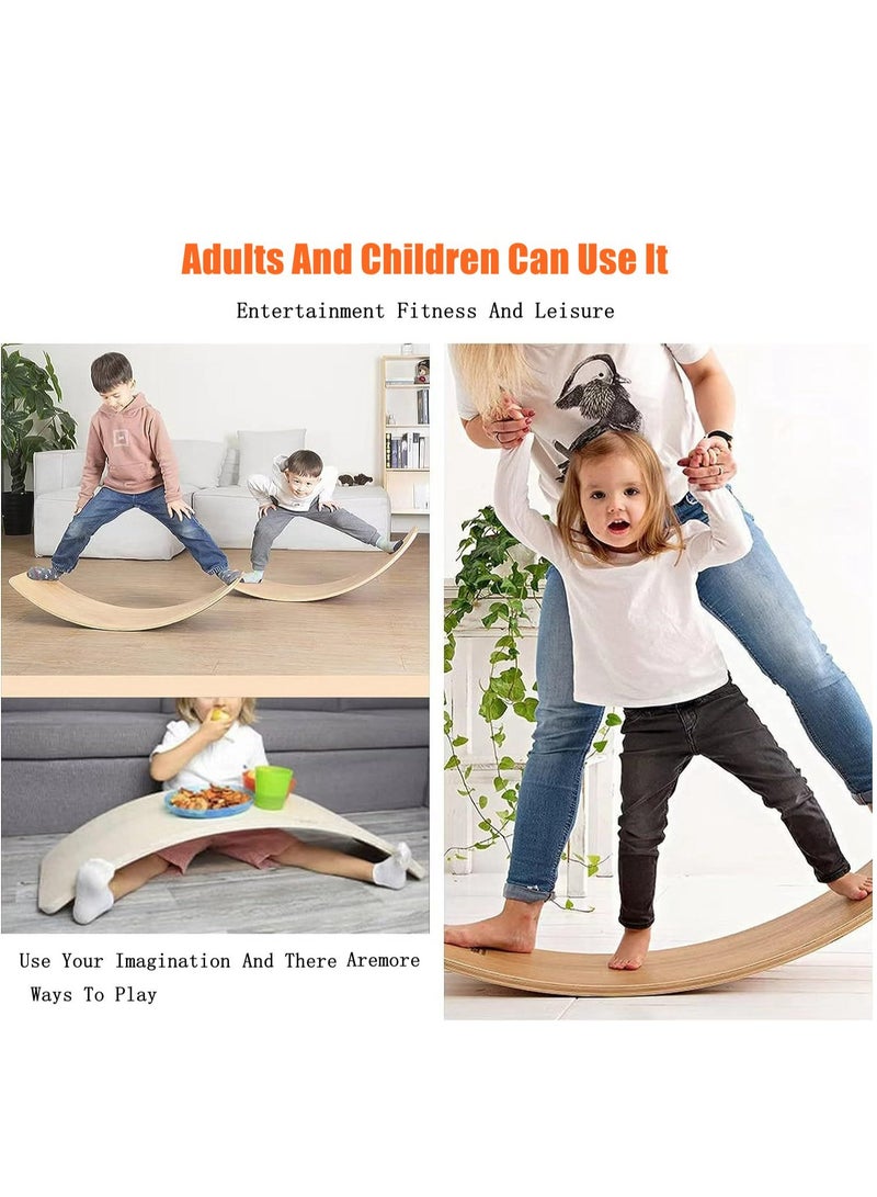 Wooden Swing Balance Board Natural Wood 32 Inch Swing Board Open Learning Toy For Kids Yoga Curve Board For Adult Classroom And Office