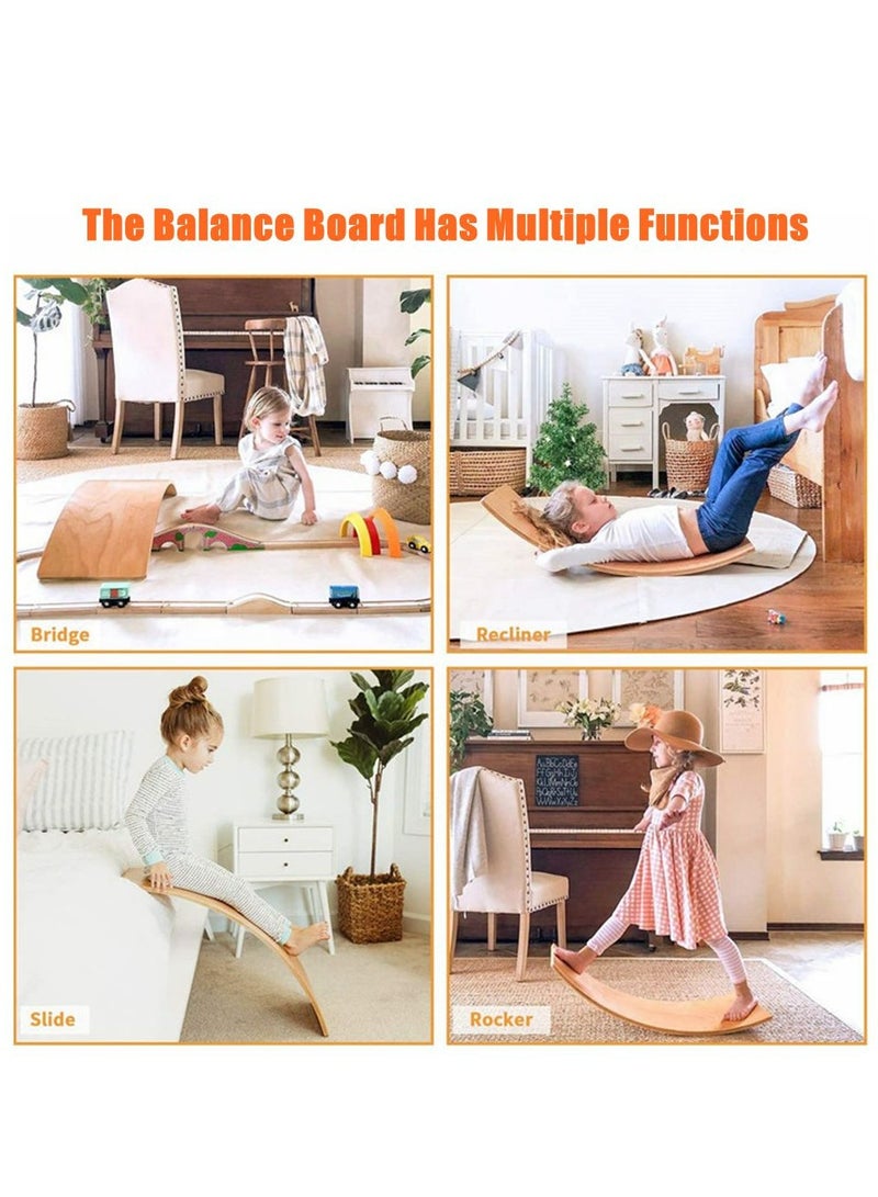 Wooden Swing Balance Board Natural Wood 32 Inch Swing Board Open Learning Toy For Kids Yoga Curve Board For Adult Classroom And Office