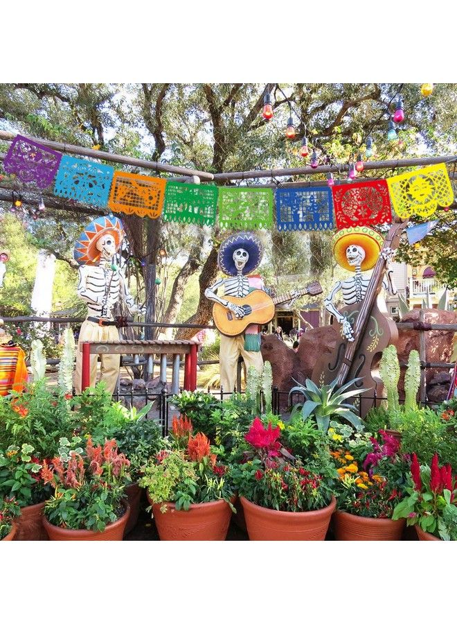 Mexican Party Banner 18 Feet Plastic Fiesta Banner Cinco De Mayo Dia De Los Muertos Decor Day Of The Dead Papel Picado Decorations Mexican Fiesta Garland For Mexican Party Supplies