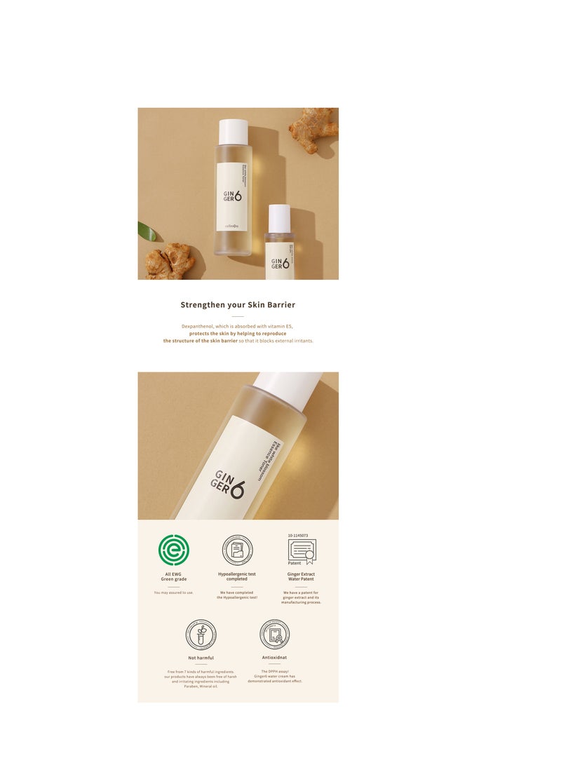 Anti-Aging and Hydrating Facial Essence Toner with Peptides Hyaluronic Acid and Ginger Extract, First-Step Booster, Natural Ingredients GINGER6 Like White Blossom Essence Toner 150ml (5.07 fl.oz.)