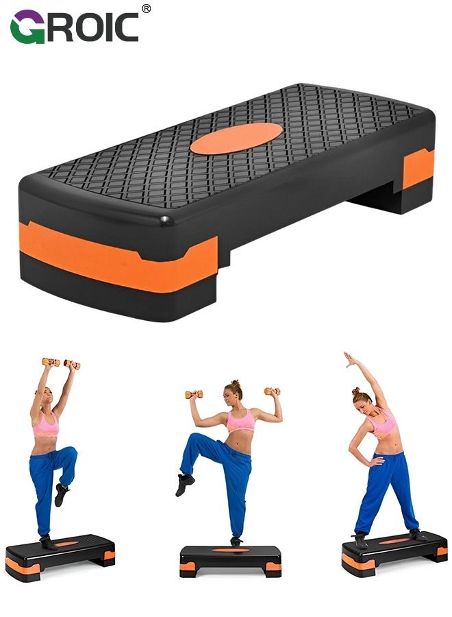 Adjustable Workout Aerobic Stepper, Aerobic Exercise Step Platform, Exercise Step Deck for Fitness, 2 Levels Adjust 4