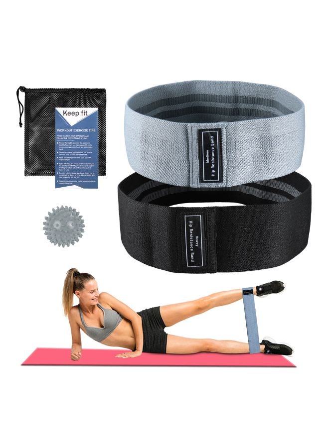 2-Piece Resistance Glute Band Set With Spiky Ball Black Band 86x8 cm, Grey Band 76x8 cm, Spiky Ball 7.5 cm