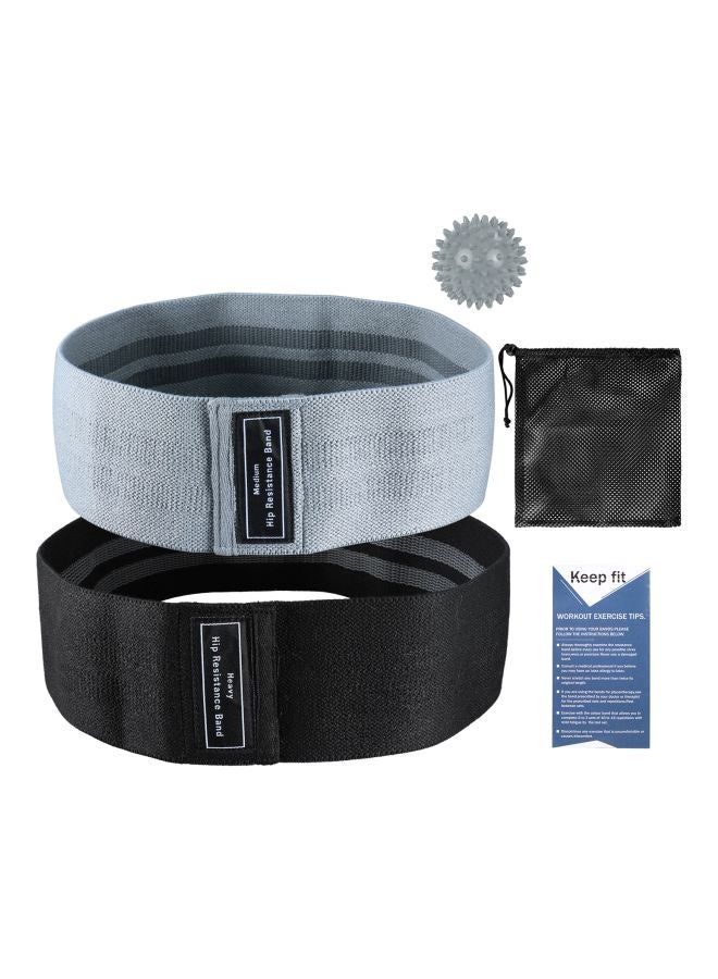 2-Piece Resistance Glute Band Set With Spiky Ball Black Band 86x8 cm, Grey Band 76x8 cm, Spiky Ball 7.5 cm