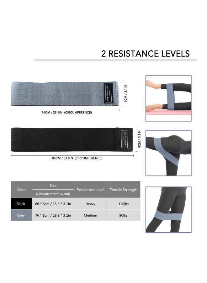 2-Piece Resistance Glute Band Set With Spiky Ball Black Band 86x8 cm, Grey Band 76x8 cm, Spiky Ball 7.5 cm