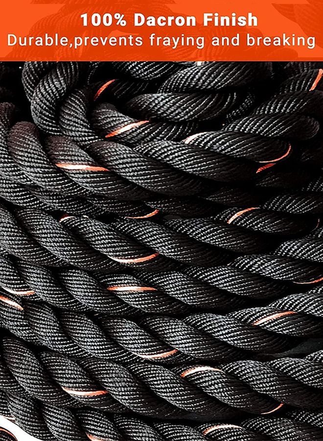 30ft Battle Rope for Exercise, Heavy Duty Fighting Training Cord for Home Gym Workouts with Wrist Bracers Sports Fixed Protection Steel Plate Protective Cuff 9m