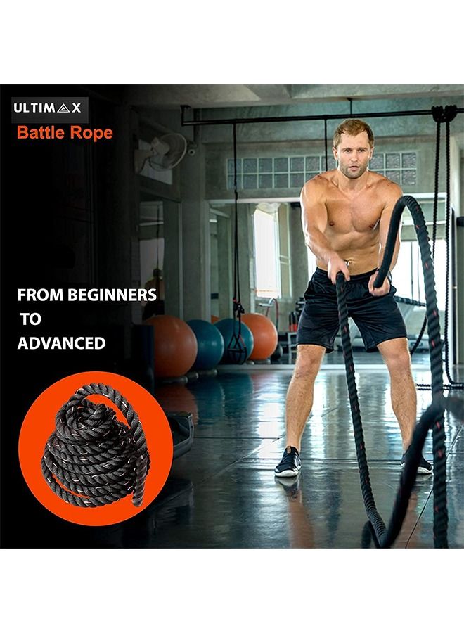 30ft Battle Rope for Exercise, Heavy Duty Fighting Training Cord for Home Gym Workouts with Wrist Bracers Sports Fixed Protection Steel Plate Protective Cuff 9m