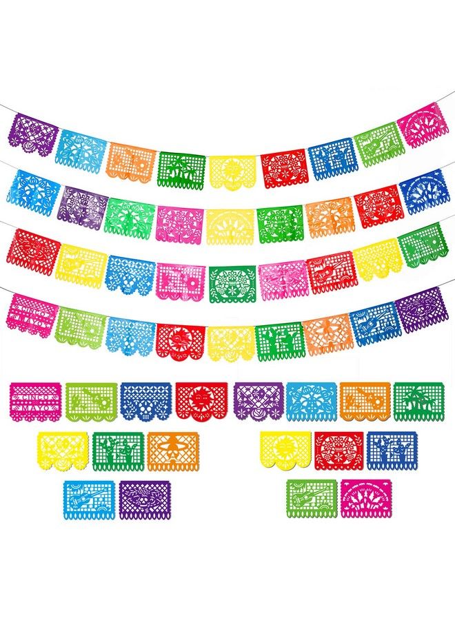 4 Packs Mexican Party Banner Large Plastic Papel Picado Banner Fiesta Plastic Banner Mexican Fiesta Hanging Banner Flags Cino De Mayo Fiesta Party Decorations 4 Different Designs 60 Feet Long Totally