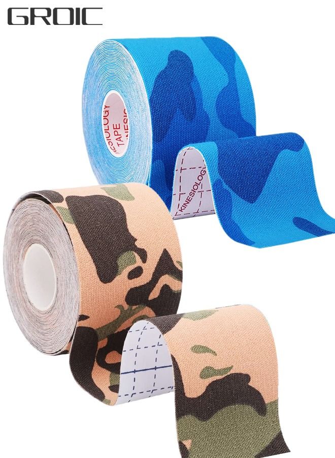 2 Pack Kinesiology Tape, Camouflage Sports Tape Athletic Recovery Pain Relieve Strong Adhesion Waterproof Sports Theraeputic Tape for Muscle Pain Relief and Joint Support  [2” x 20”]