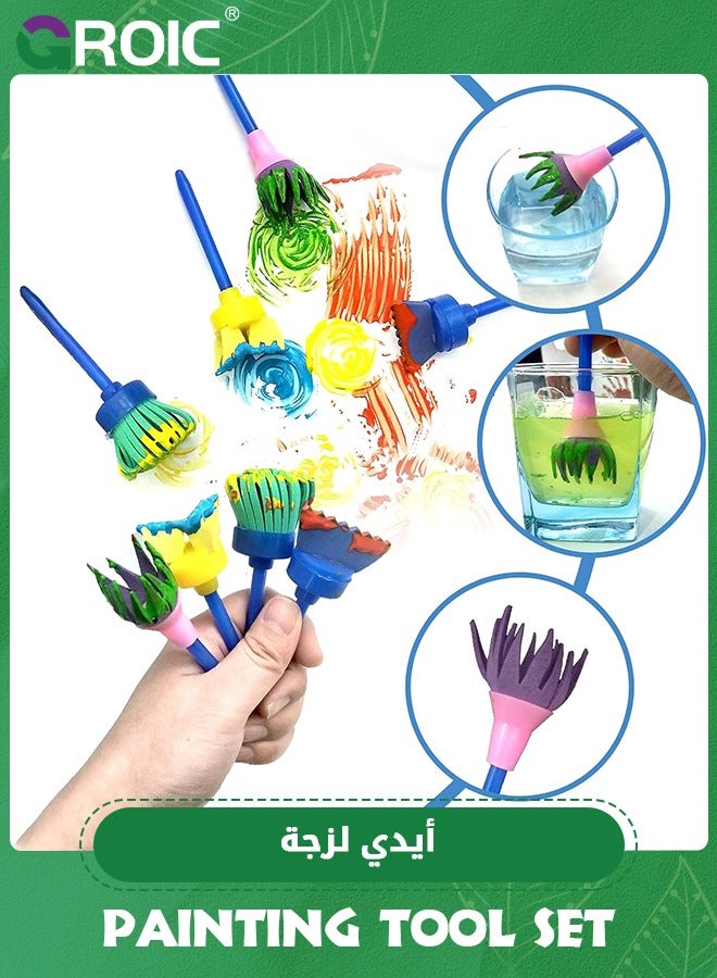 30Pcs Finger Paint Sponges for Kids,Sponge Painting Brushes Set,Toddler Paint Set,Paint Set for Kids Include Foam Brushes,Paint Roller Kit,Palette,Flower Pattern Brush,Brush Set