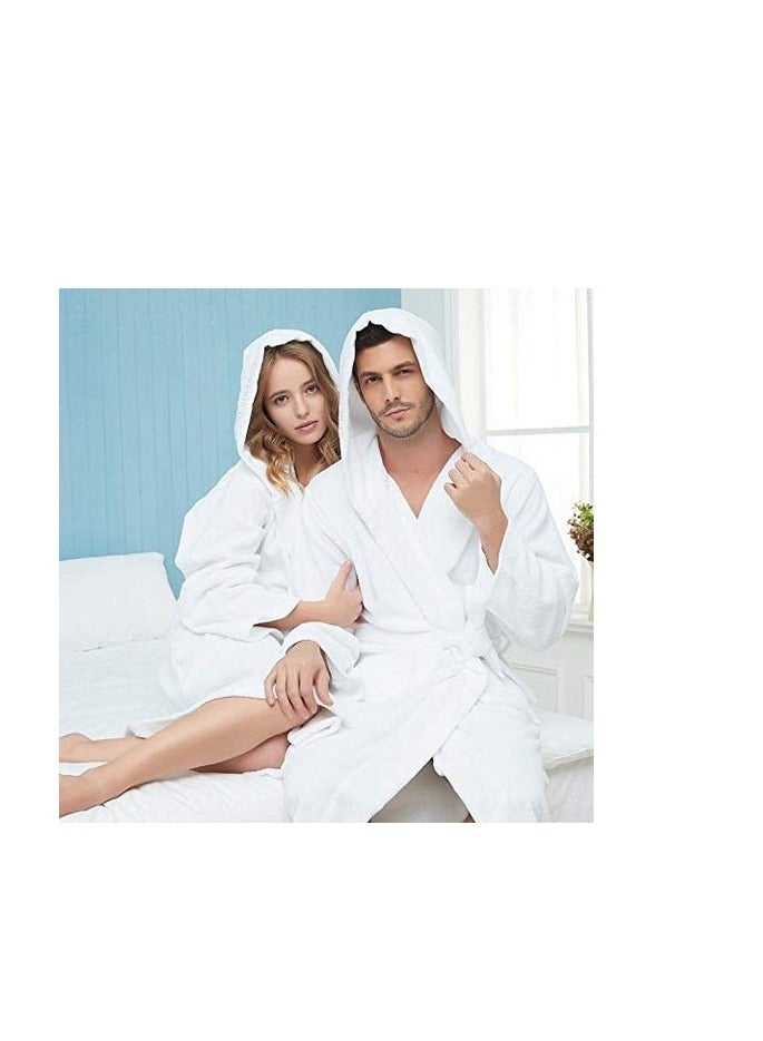 Lushh 100% Cotton Hooded Bathrobe for Women and Men, Terry Bathrobe Hotel and Spa quality, Highly Absorbent and light weight with Pockets- Unisex (Small/Medium)