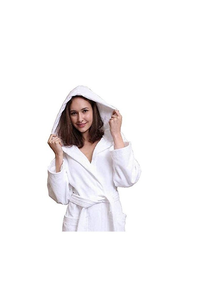 Lushh 100% Cotton Hooded Bathrobe for Women and Men, Terry Bathrobe Hotel and Spa quality, Highly Absorbent and light weight with Pockets- Unisex (Small/Medium)