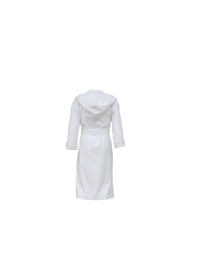 Unisex Turkish Terry Cotton Hooded Bathrobe White Long Sleeve with Pockets