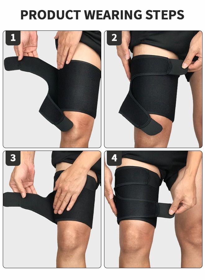 Adjustable Thigh Brace Support, Quadriceps Support and Thigh Wraps, Adjustable Compression Sleeve, Thigh Brace Hamstring Wrap with Anti-Slip Silicone Strips for Leg Sprains, Strains, Tendonitis Injury