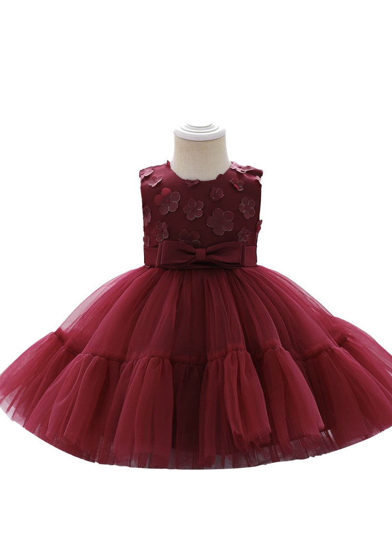 Stylish Flower Dress Burgundy