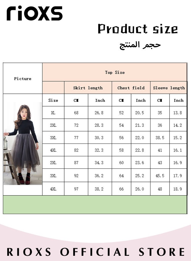 Girls A-line Tutu Dress, Round Neck Long Sleeve Slim Dress, Elegant Princess Dress with Mesh Hem, Perfect for Both Daily Wear and Party Events