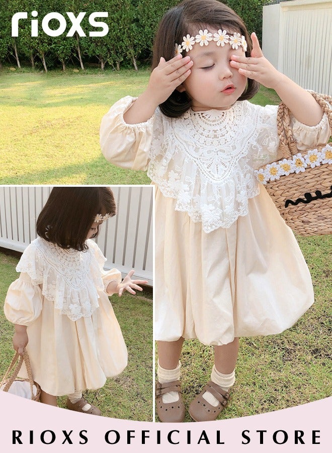 Girls Cotton A-line Dress with Removable Lace Shawl, Exquisite Round Neck Dress with Buttons Closure on the Back, Cute Princess Dress, Perfect for Both Daily Wear and Party Events