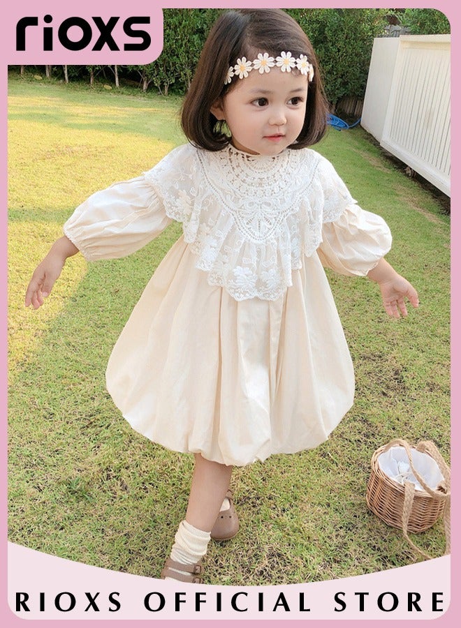 Girls Cotton A-line Dress with Removable Lace Shawl, Exquisite Round Neck Dress with Buttons Closure on the Back, Cute Princess Dress, Perfect for Both Daily Wear and Party Events
