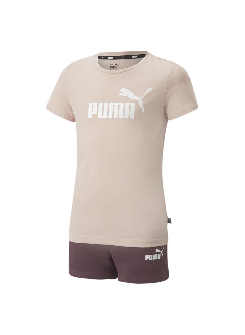 Logo Printed Kids Girls T-Shirt and Shorts Set