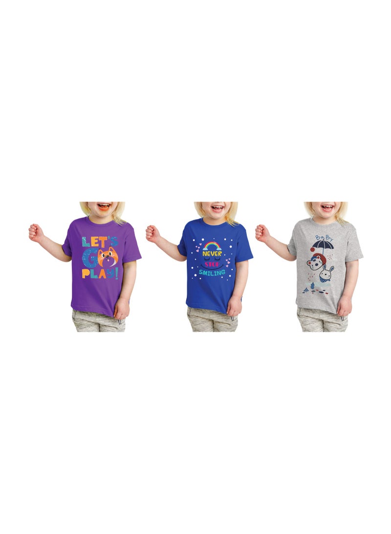 Kids Multi Color Combo Printed Design T-shirt For Girls - Fashionable Short Sleeve T-Shirt - Casual Daily Shirt For Kids - Assorted Colors