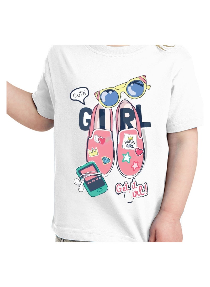 Kids Multi Color Combo Printed Design T-shirt For Girls - Fashionable Short Sleeve T-Shirt - Casual Daily Shirt For Kids - Assorted Colors