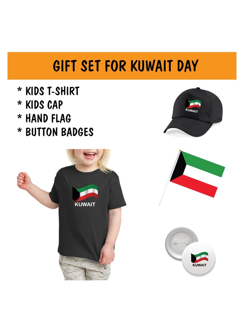 Kuwait National Day Gift Set for Girls - T-Shirt - Cap - Badge and Flag Set - Celebrate Kuwait National Day with this Kids Combo Pack in Style