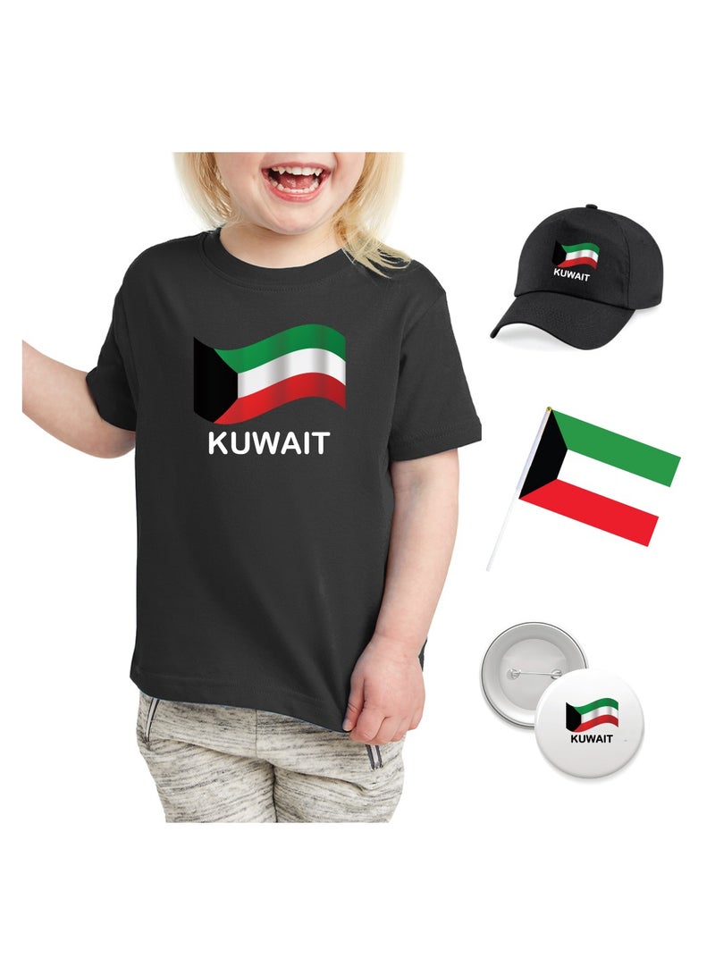 Kuwait National Day Gift Set for Girls - T-Shirt - Cap - Badge and Flag Set - Celebrate Kuwait National Day with this Kids Combo Pack in Style