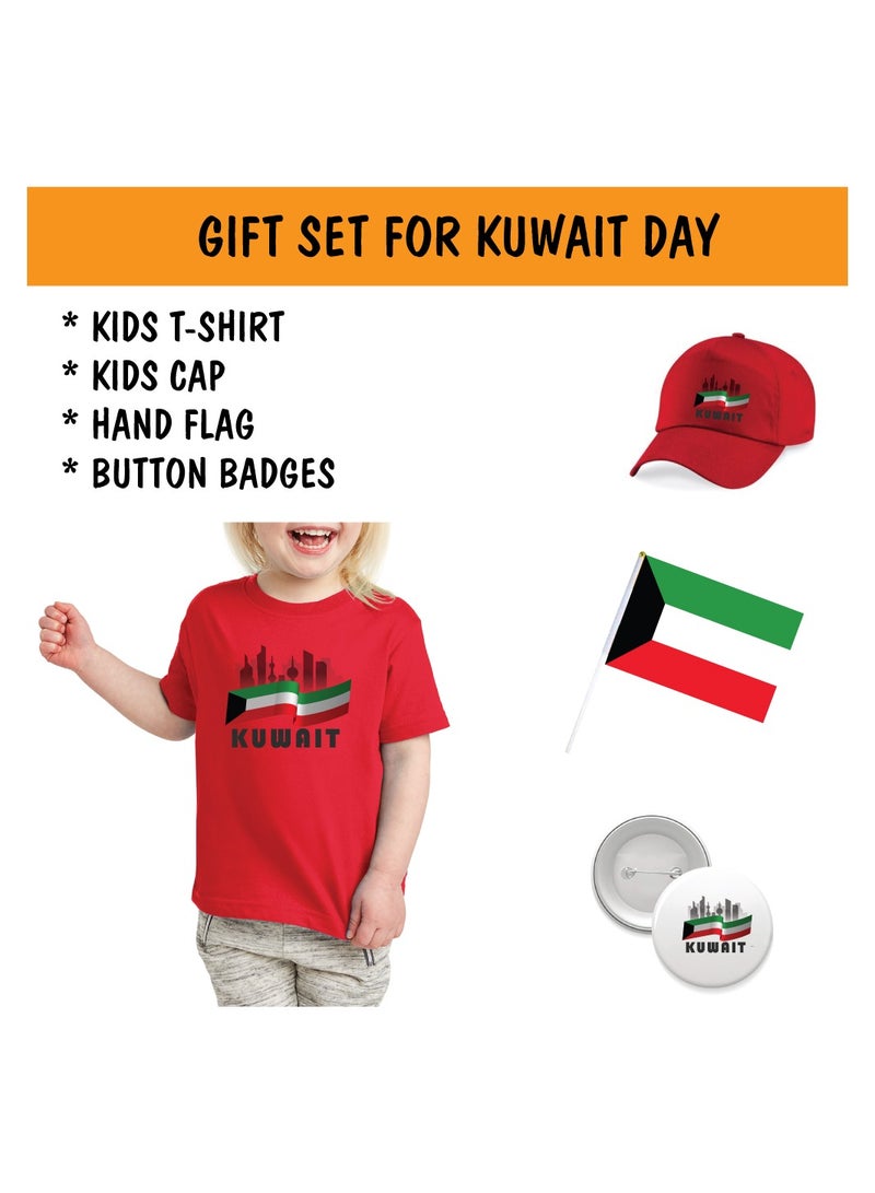 Kuwait National Day Gift Set for Girls - T-Shirt - Cap - Badge and Flag Set - Celebrate Kuwait National Day with this Kids Combo Pack in Style