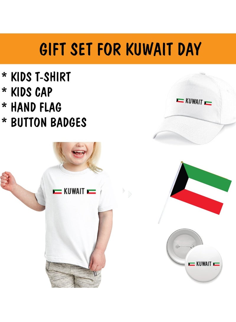 Kuwait National Day Gift Set for Girls - T-Shirt - Cap - Badge and Flag Set - Celebrate Kuwait National Day with this Kids Combo Pack in Style