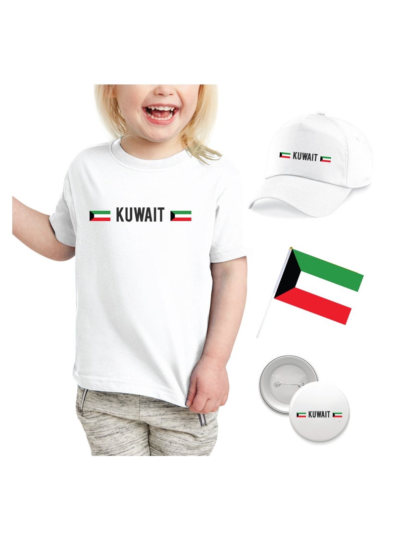 Kuwait National Day Gift Set for Girls - T-Shirt - Cap - Badge and Flag Set - Celebrate Kuwait National Day with this Kids Combo Pack in Style